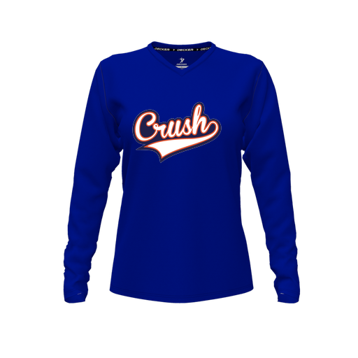 [CUS-DFW-TEES-CMF-VNK-LSL-RYL-FYXS-LOGO2] Decker Comfort T-Shirt (Female Youth XS, Royal, V Neck, Logo 2, Long Sleeve)